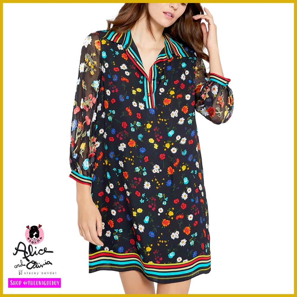 Alice + Olivia Lalita Floral Collared Mini Shirt Dress - Picture 4 of 16